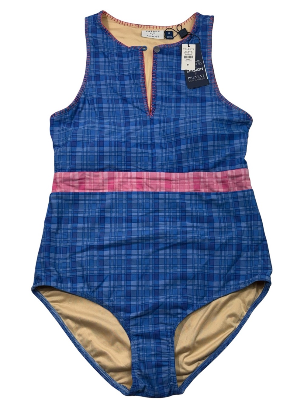 Cabana Life x Talbots UV Protection Blue Pink Plaid One Piece Swimsuit NWT Beach
